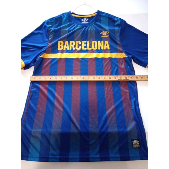 Umbro FC Barcelona Shirt Mens Medium Blue Spain Striped 100% Polyester Crew Neck - Picture 4 of 6